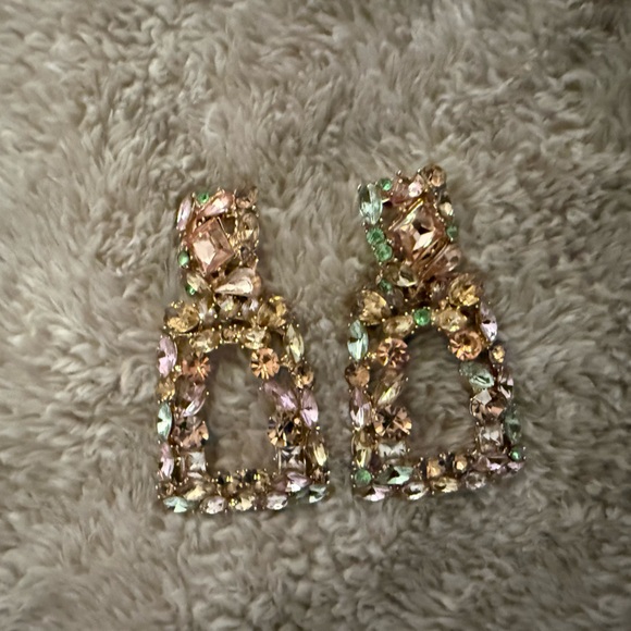 Jewelry - Embellished Rectangular Crystal Hair Clips - Pink, Green, Champagne Earrings